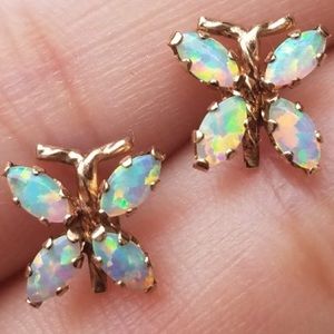 COPY - 10k Solid Yellow Gold Opal Butterfly Stud Earrings